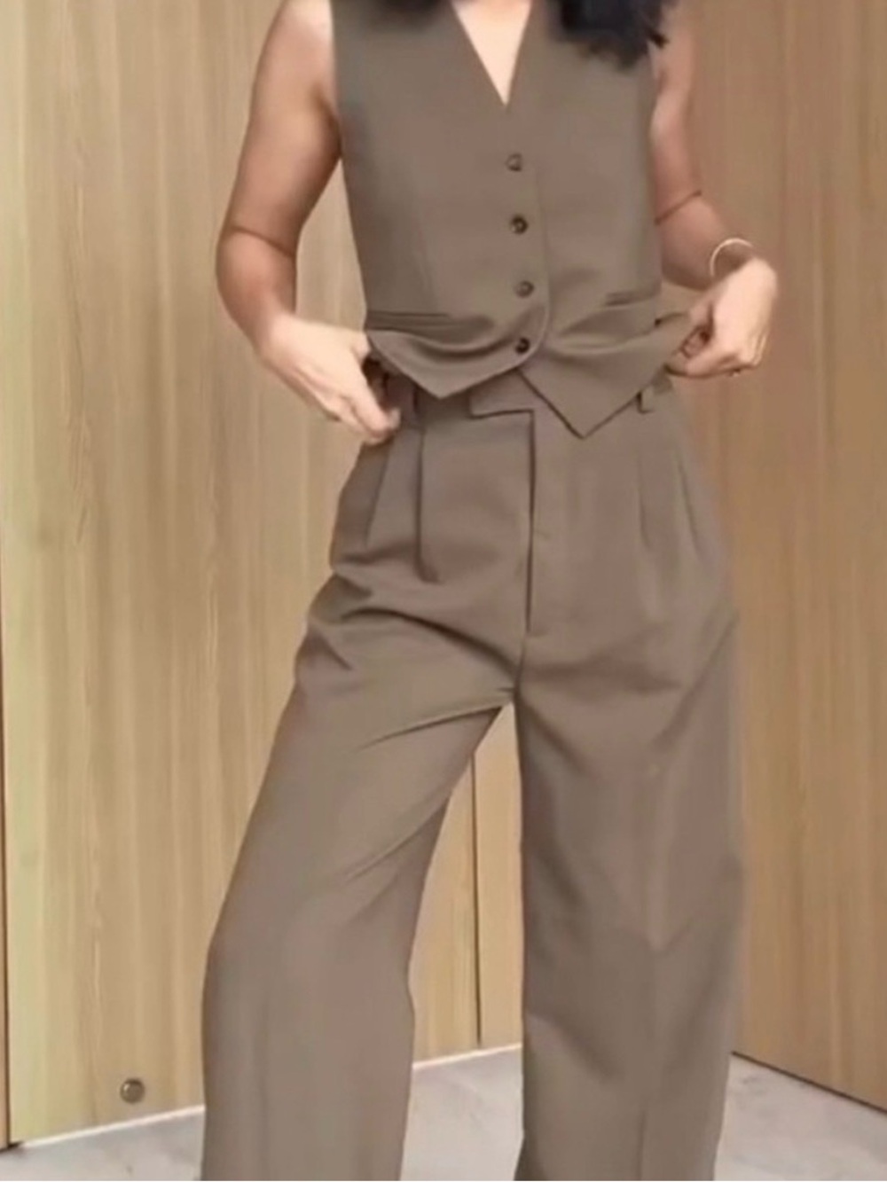 Olive Green Vest/Wide Leg Pantsuit
